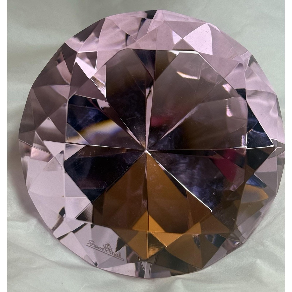 VTG Pink Glass Faceted Diamond Paperweight W/Original Box - Signed By Rosenthal - Picture 6 of 11